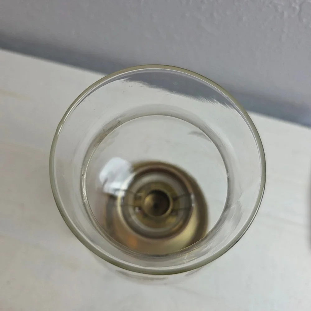 Vintage Brass‎ Chamberstick Candle Holder with Etched Glass Hurricane Chimney